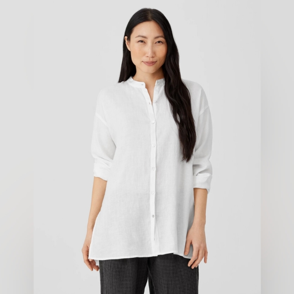 EILEEN FISHER White Linen Tunic Blouse PL - Picture 6 of 7